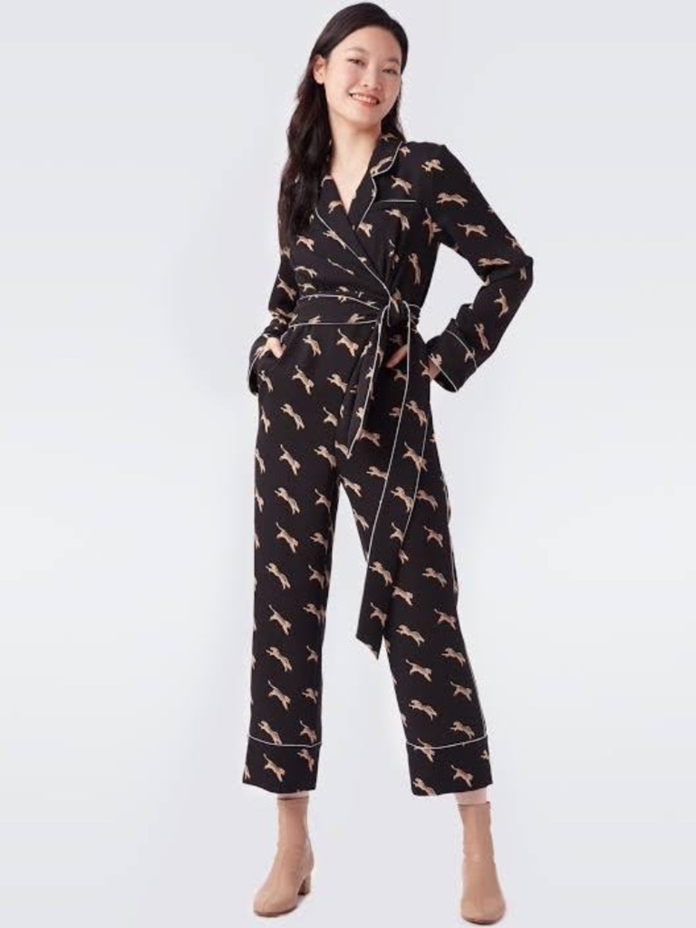 Diane Von Furstenberg - Tiger Brittania Jumpsuit - Black - Size 6